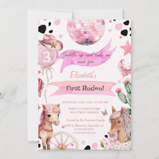  Watercolor Pony Rodeo Polka Dots Birthday  Invitation