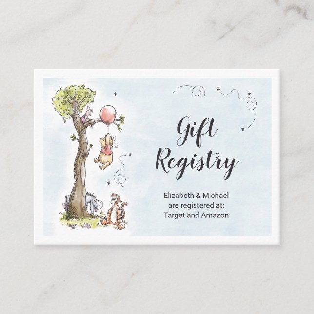 Watercolor Pooh Baby Shower Gift Registry Enclosure Card (Front)