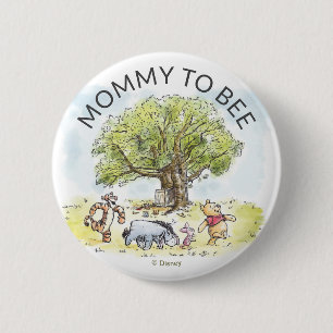 Watercolor Pooh & Pals Baby Shower Mommy to Bee 2 Inch Round Button