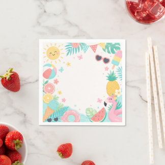 Watercolor Pool Party 1st Birthday Paper Napkins