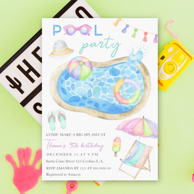 Watercolor Pool Party Birthday Invitation (Creator Uploaded)