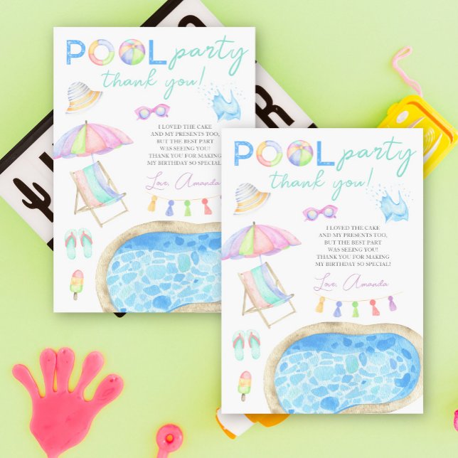 Watercolor Pool Party Birthday Thank you Card (Creator Uploaded)