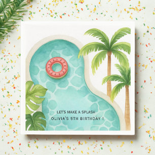 Watercolor Pool Party   Kids Summer Birthday  Napkin