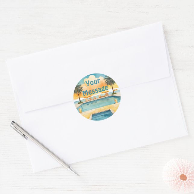 Watercolor Pool Summer Party Classic Round Sticker (Envelope)