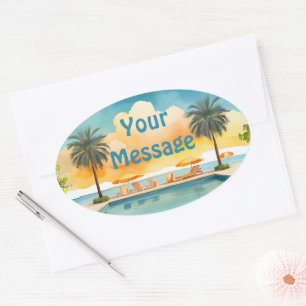 Watercolor Pool Summer Party Oval Sticker