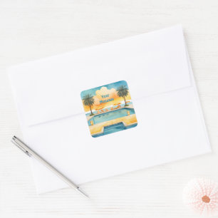 Watercolor Pool Summer Party Square Sticker