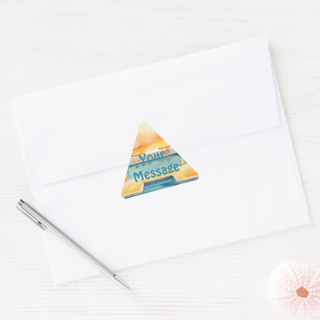 Watercolor Pool Summer Party Triangle Sticker (Envelope)