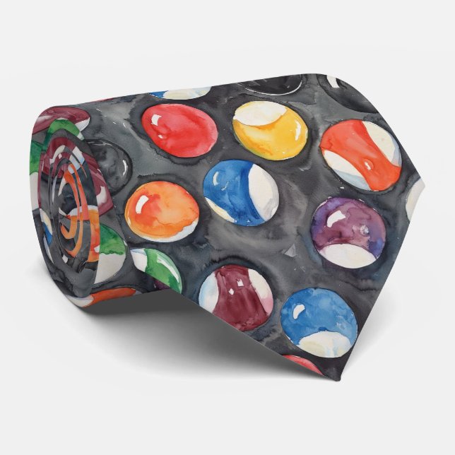 Watercolor Pool Table Billiards Colourful Neck Tie (Rolled)