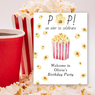 Watercolor Popcorn Kids Birthday Party Poster
