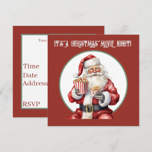 watercolor popcorn Santa movie Invitation
