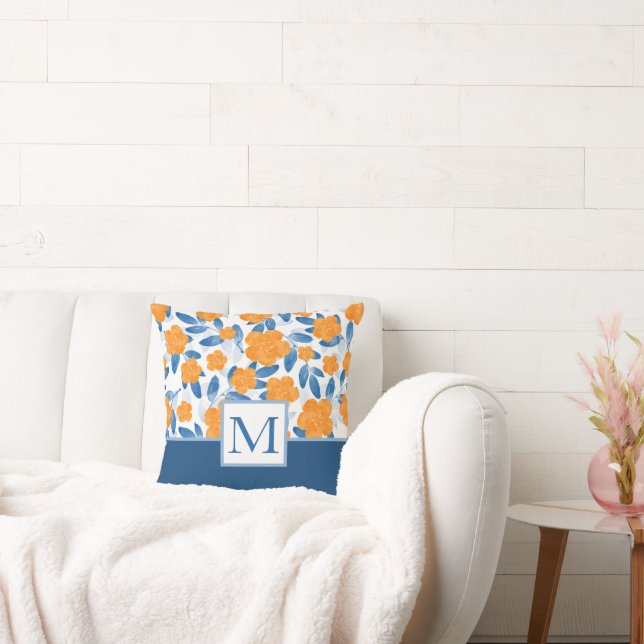 Watercolor Poppies and Leaves Pattern Throw Pillow (Couch)