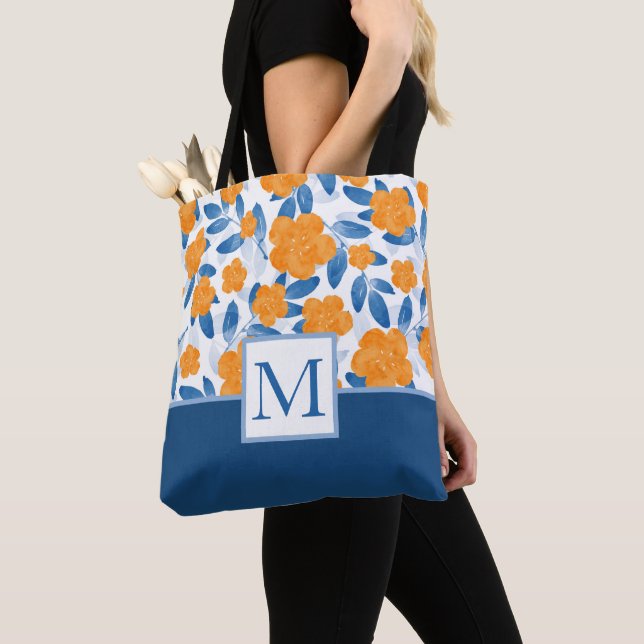 Watercolor poppies and Leaves Pattern Tote Bag (Close Up)