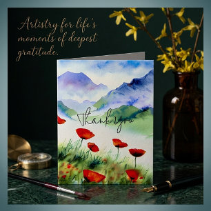 Watercolor poppies and mountain customizable card