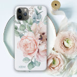 Watercolor Poppies and Roses with Your Monogram Case-Mate iPhone Case<br><div class="desc">Beautifully feminine in a soft colour palette of pink, beige, green, and blue-green, this unique design features a bouquet of poppies and roses with eucalyptus and trailing greenery. A text template is included for personalizing this case with you monogram initials. You can also delete the sample initials shown in the...</div>