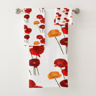 Watercolor poppies bath towel set