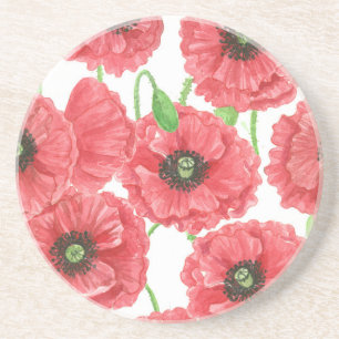 Watercolor poppies floral pattern coaster