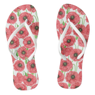 Watercolor poppies floral pattern flip flops