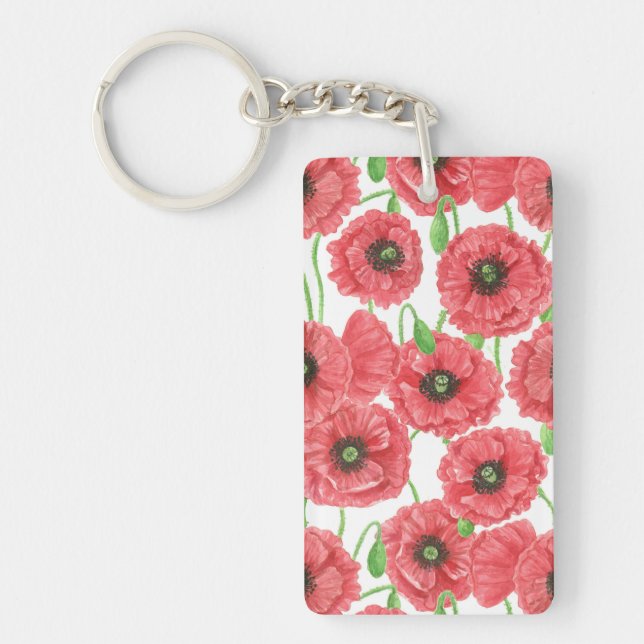 Watercolor poppies floral pattern keychain (Front)