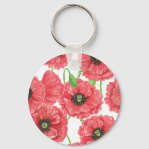 Watercolor poppies floral pattern keychain