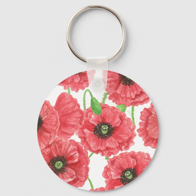 Watercolor poppies floral pattern keychain (Front)