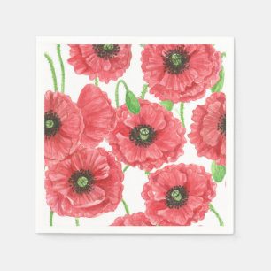 Watercolor poppies floral pattern napkin