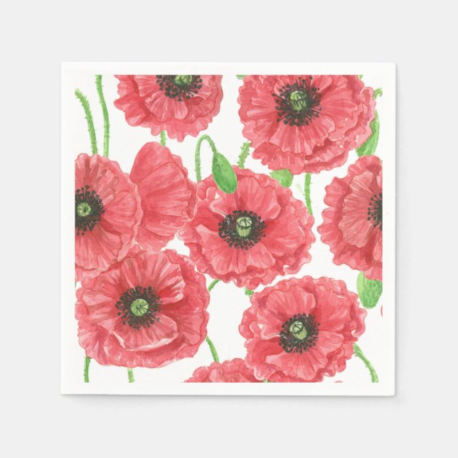 Watercolor poppies floral pattern napkin (Front)