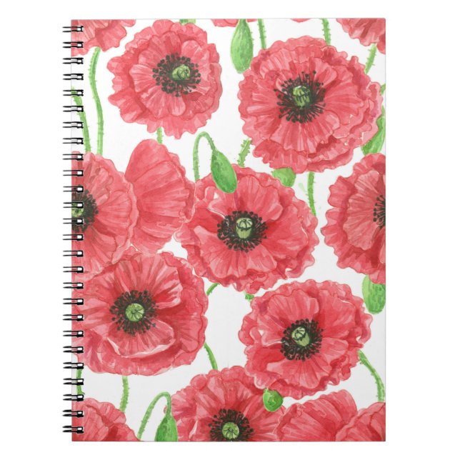 Watercolor poppies floral pattern notebook (Front)
