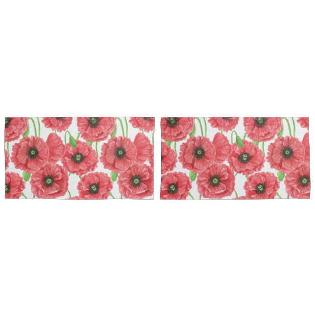 Watercolor poppies floral pattern pillowcase (Front-Set)