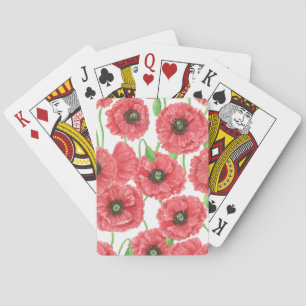 Watercolor poppies floral pattern playing cards