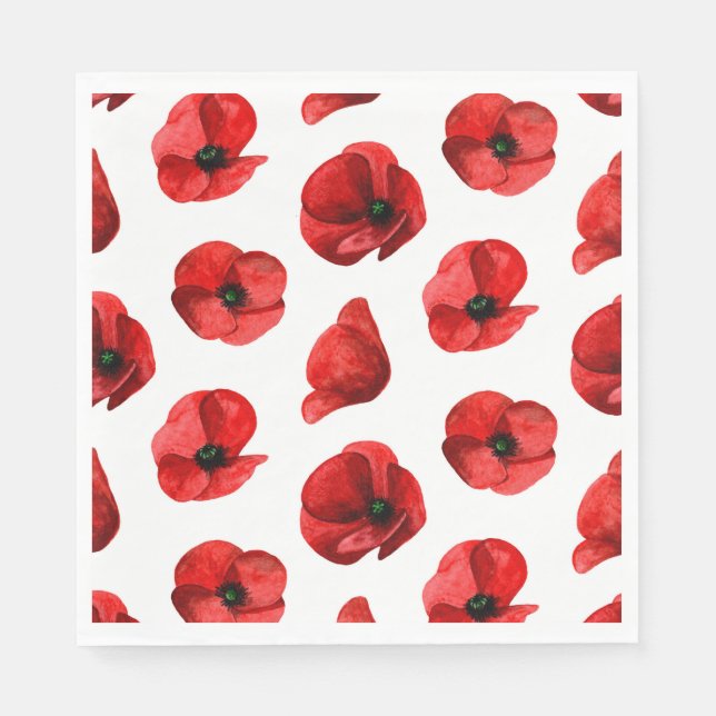 Watercolor poppies. Floral pattern. Red poppy Napkin (Front)