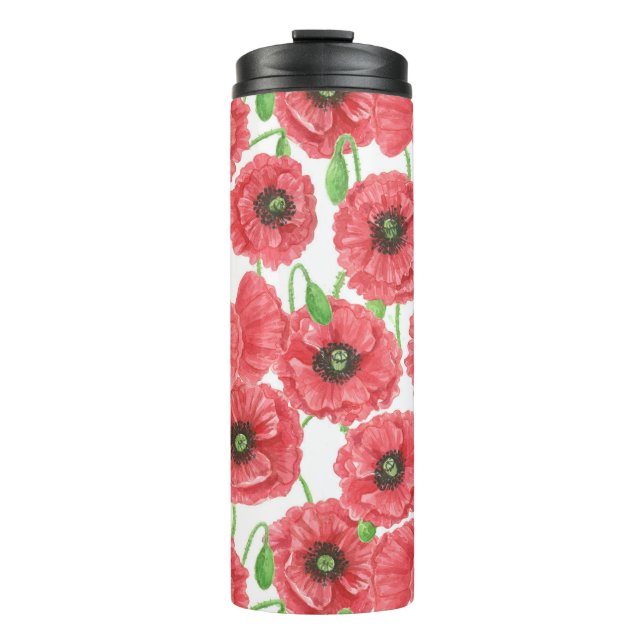 Watercolor poppies floral pattern thermal tumbler (Front)