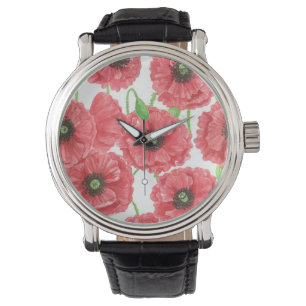 Watercolor poppies floral pattern watch