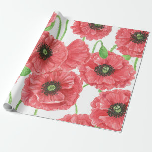 Watercolor poppies floral pattern wrapping paper