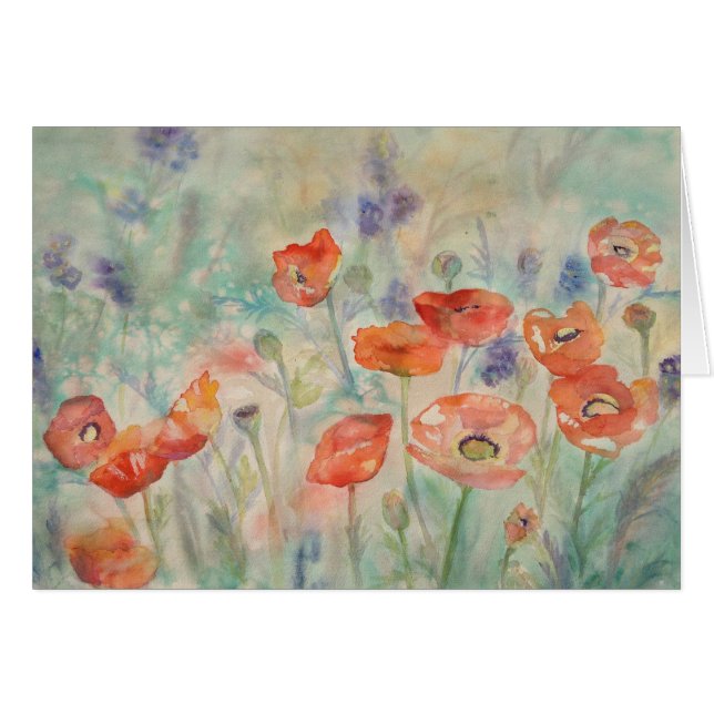 Watercolor Poppies in a Field (Front Horizontal)