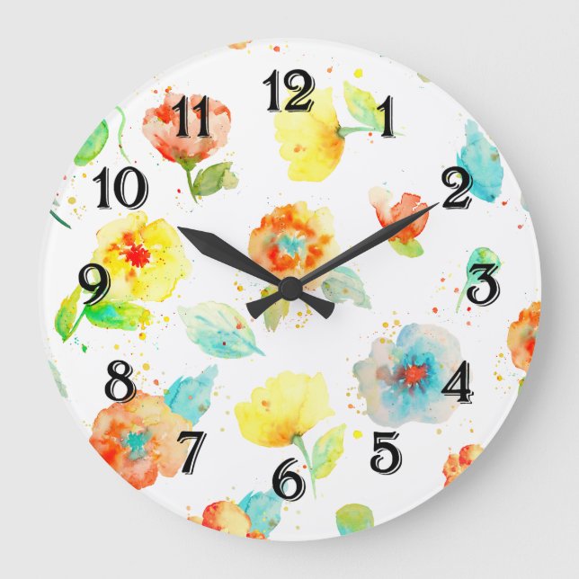 Watercolor Poppies Large Clock (Front)