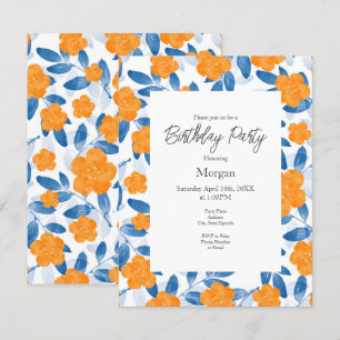 Watercolor Poppies & Leaves Pattern Invitation