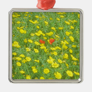Watercolor poppies metal ornament