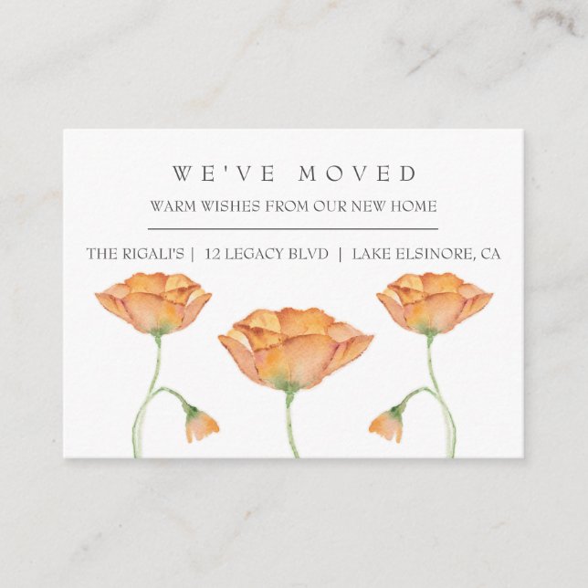 Watercolor Poppies New Home Moving Announcement (Front)