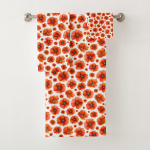 Watercolor Poppies Pattern Bath Towel Set
