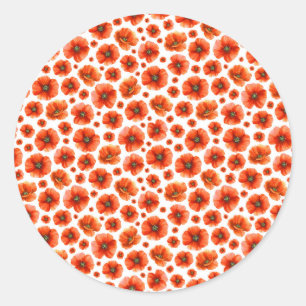 Watercolor Poppies Pattern Classic Round Sticker