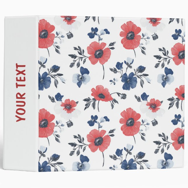 Watercolor Poppies Pattern – Red, Blue & White (2) Binder (Front/Spine)