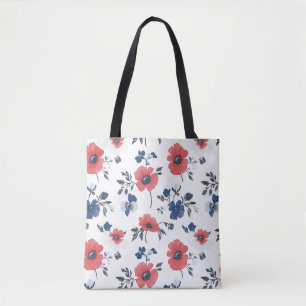 Watercolor Poppies Pattern – Red, Blue & White (2) Tote Bag