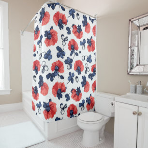 Watercolor Poppies Pattern – Red, Blue & White (3)