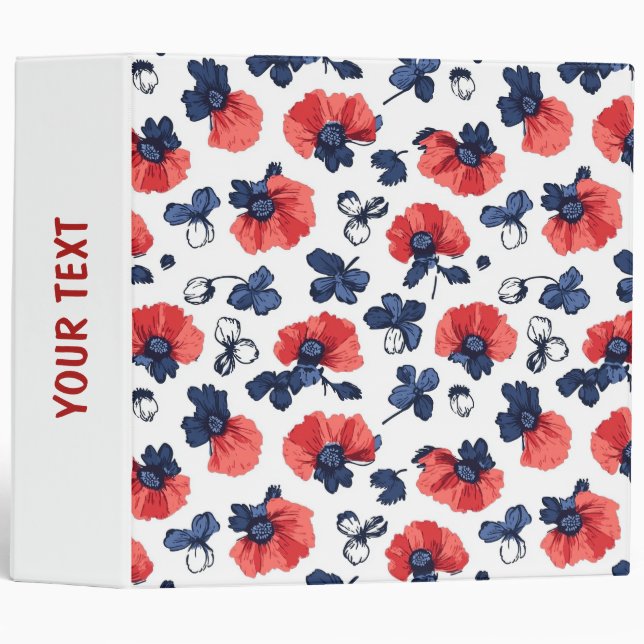 Watercolor Poppies Pattern – Red, Blue & White (3) Binder (Front/Spine)