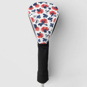 Watercolor Poppies Pattern – Red, Blue & White (3) Golf Head Cover