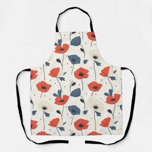 Watercolor Poppies Pattern – Red, Blue & White Apron