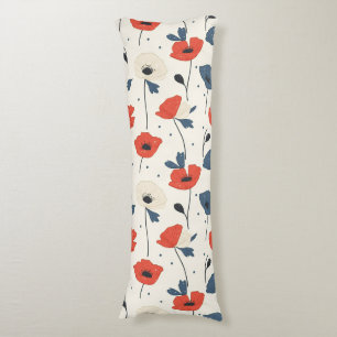 Watercolor Poppies Pattern – Red, Blue & White Body Pillow