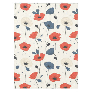 Watercolor Poppies Pattern – Red, Blue & White Tablecloth
