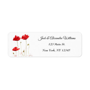 Watercolor Poppies Red Chic Floral return address