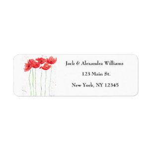 Watercolor Poppies Red Chic Floral Return Address 